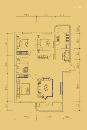 环贸世家8#P户型-3室2厅1卫1厨建筑面积133.00平米