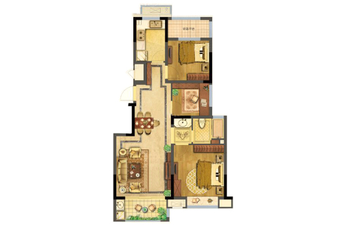江山荟项目B2户型-3室2厅1卫1厨建筑面积86.00平米