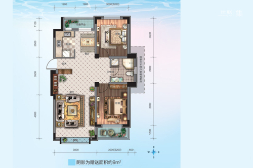 华海·蓝境Y3户型-2室2厅1卫1厨建筑面积85.00平米