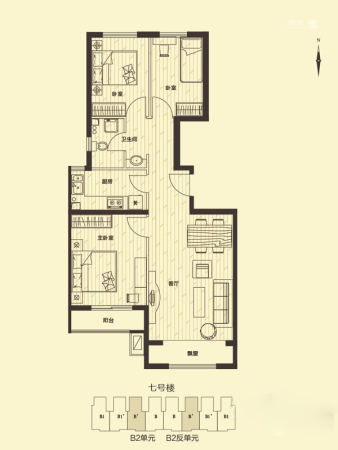 花雨汀B-B-3室2厅1卫1厨建筑面积98.51平米