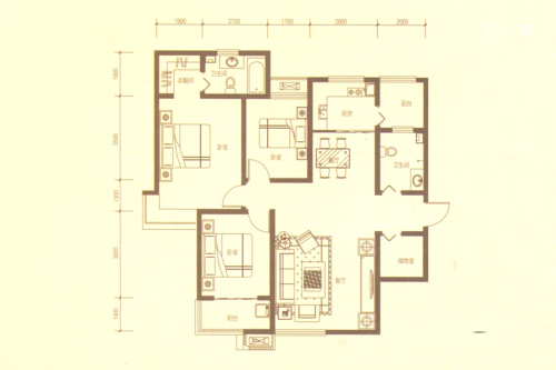 翰林观天下B区12#13#15#标准层F1户型-3室2厅2卫1厨建筑面积135.68平米
