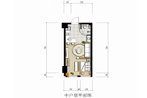 拉菲微公馆中户型平面图-1室1厅1卫1厨建筑面积35.00平米