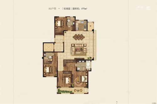 高科紫微堂项目177平B2户型-4室2厅3卫1厨建筑面积177.00平米