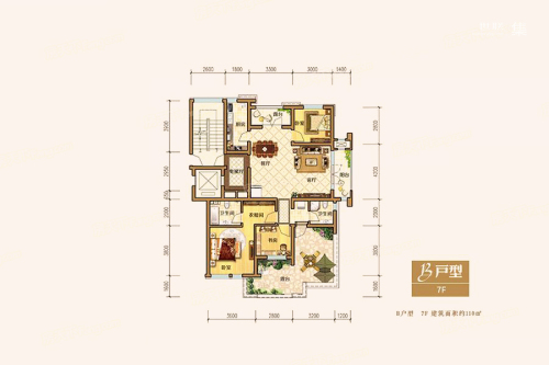 上水庄园7层B户型-3室2厅2卫1厨建筑面积110.00平米