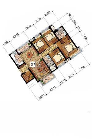 华润天合G9栋01户型-4室2厅2卫1厨建筑面积140.00平米