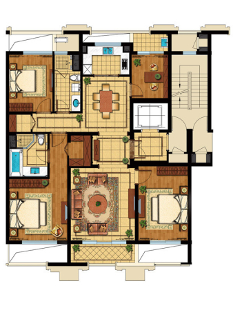 绿城兰园二期小高层公寓G2户型-4室2厅2卫1厨建筑面积182.00平米