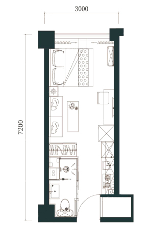 Smart地铁公寓A户型-1室1厅1卫1厨建筑面积32.14平米
