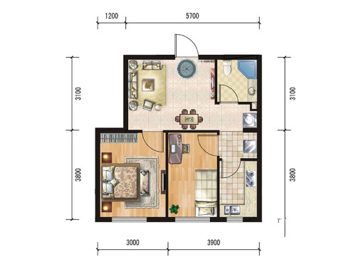 世纪枫景汇E户型-2室1厅1卫1厨建筑面积58.79平米