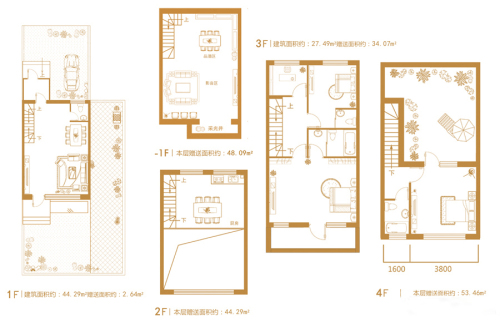 墅公馆N户型-4室4厅4卫1厨建筑面积254.13平米