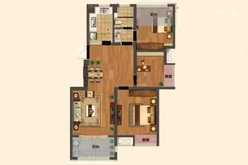 蓝天星港89平户型-3室2厅1卫1厨建筑面积89.00平米