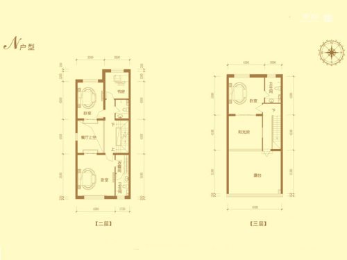香橼墅N户型二层三层-5室3厅4卫1厨建筑面积321.00平米