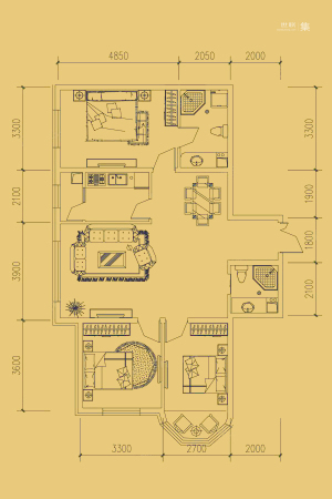 环贸世家5#D户型-3室2厅2卫1厨建筑面积127.00平米