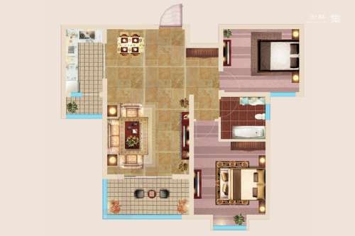 卓亚·香格里2#5#7#楼93㎡户型-2室2厅1卫1厨建筑面积93.00平米