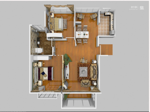 半岛蓝湾B户型-2室2厅2卫1厨建筑面积96.00平米