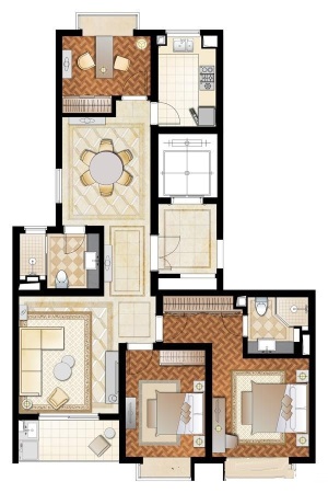 新湖青蓝国际127㎡3房户型-3室2厅2卫1厨建筑面积127.00平米