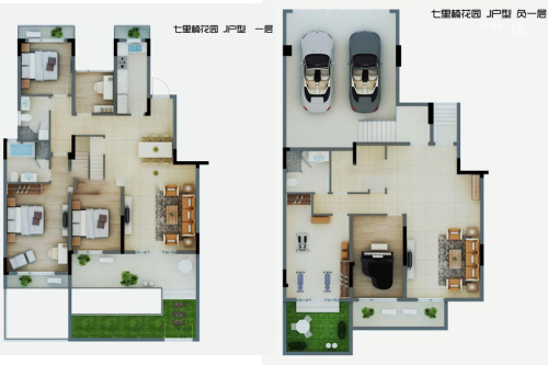 骋望七里楠花园一期1、7号楼标准层J户型-6室3厅3卫1厨建筑面积231.00平米