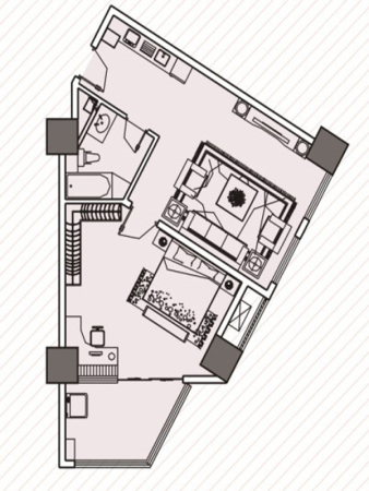 汉唐·新都汇A8户型-1室1厅1卫1厨建筑面积86.00平米