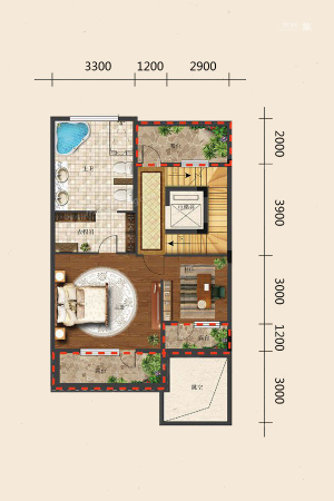 润景朗琴湾236平地上3层户型-2室0厅1卫0厨建筑面积236.00平米