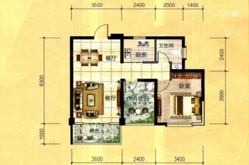 天立国际2-D户型-1室2厅1卫1厨建筑面积66.54平米