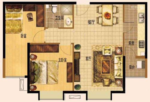 紫金新干线二期14、19号楼B1户型-2室2厅1卫1厨建筑面积85.00平米