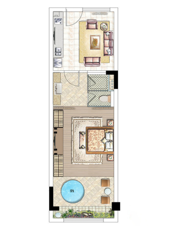 华元天鹅堡64方C户型-1室1厅1卫1厨建筑面积64.00平米