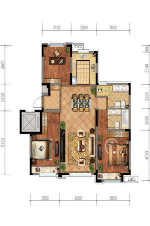 金地檀悦D4户型-3室2厅2卫1厨建筑面积116.00平米