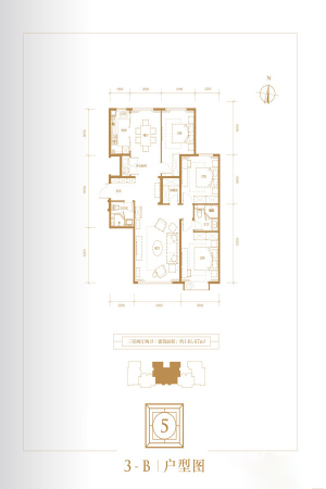 首开国风尚樾5号楼3-B户型-3室2厅2卫1厨建筑面积146.67平米