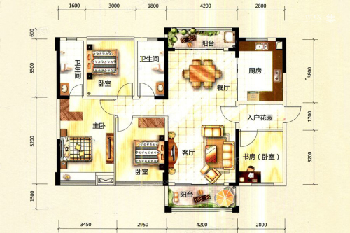 越亚·天赐公馆A户型-4室2厅2卫1厨建筑面积123.00平米