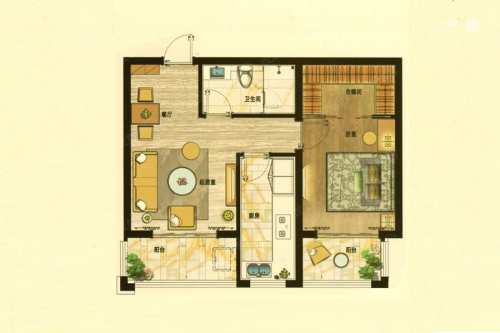 生活汇6#A户型-1室1厅1卫1厨建筑面积54.00平米