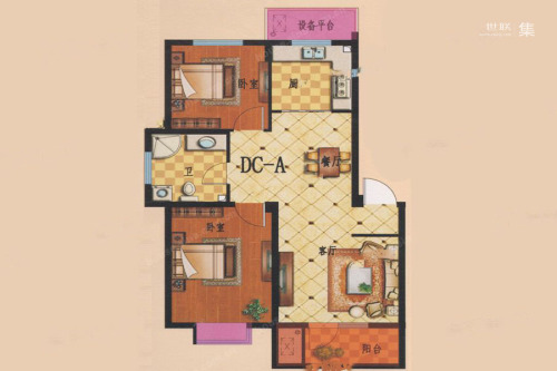 步阳江南甲第三期DC-A户型-2室2厅1卫1厨建筑面积85.00平米