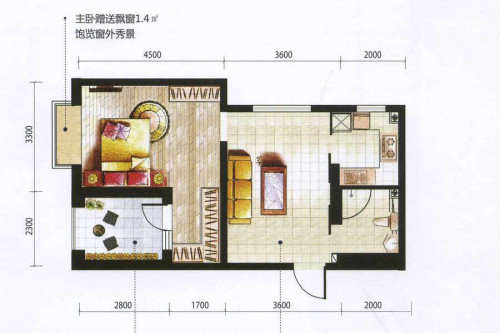 博荣水立方A西户型-1室1厅1卫1厨建筑面积57.14平米