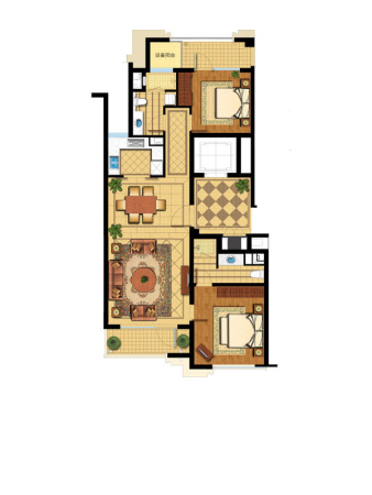绿城兰园S1户型服务公寓-2室2厅2卫1厨建筑面积142.00平米