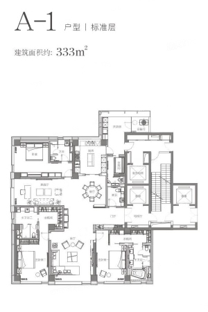 中大国际九号A户型-4室3厅4卫1厨建筑面积333.00平米