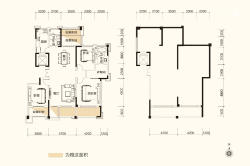 粤泰天鹅湾小高层168㎡户型-3室2厅2卫1厨建筑面积168.00平米