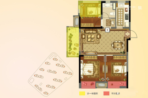 明发浦泰梦幻家一期1-11#标准层B户型-3室2厅1卫1厨建筑面积85.00平米