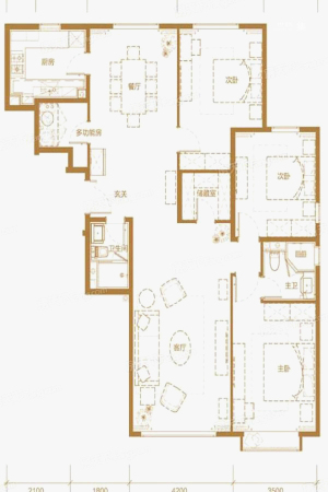 首开国风尚樾5号楼3d户型-3室2厅2卫1厨建筑面积167.53平米