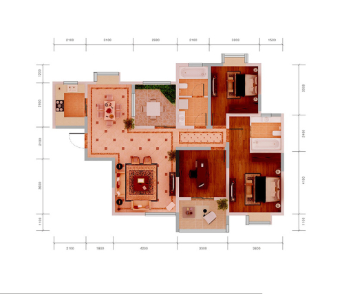 景寓学府西区2#、6#户型-3室2厅2卫1厨建筑面积139.27平米