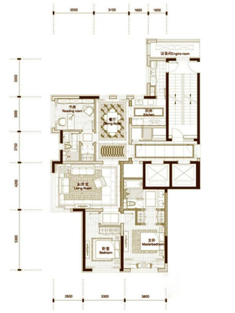 富力江湾新城E1户型-3室2厅2卫1厨建筑面积150.00平米