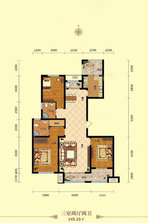 紫御澜湾9#A户型-3室2厅2卫1厨建筑面积145.23平米