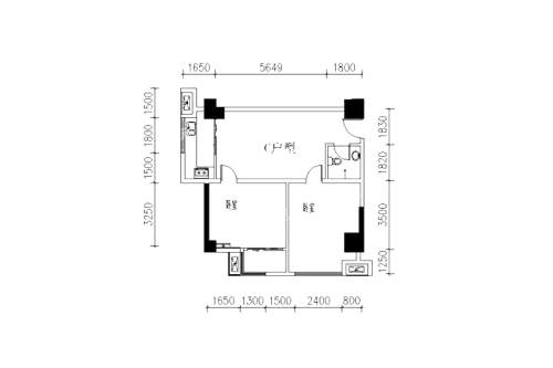 金叶新城C户型-1室1厅1卫1厨建筑面积89.59平米