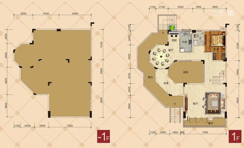 美林春天别墅C户型-1F、1F-4室3厅4卫1厨建筑面积263.00平米