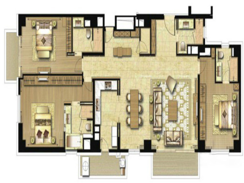 宛平88A1户型-3室2厅4卫1厨建筑面积283.00平米
