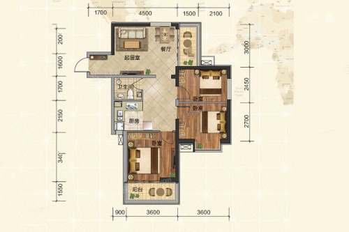文华街·三号院（3期）12#-B2户型-3室2厅1卫1厨建筑面积99.22平米
