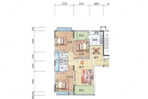 蓝天金地3室2厅2卫1厨建筑面积127.46平米
