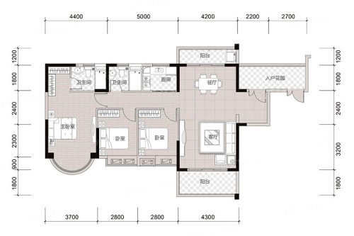 东方名都9座01户型-3室2厅2卫1厨建筑面积140.72平米