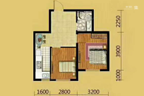 长堤湾58.63户型-2室2厅1卫1厨建筑面积58.63平米
