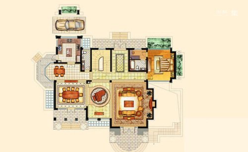 紫都上海晶园D1户型一层-4室3厅3卫1厨建筑面积350.00平米