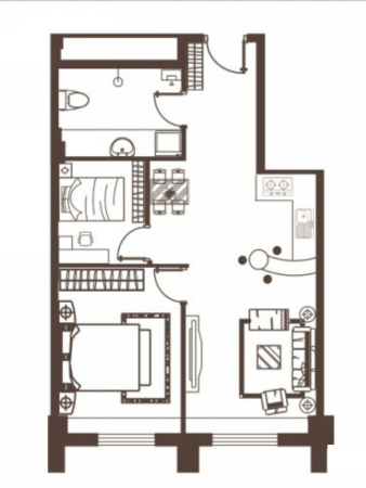 黎明生活坊公寓E户型-2室2厅1卫1厨建筑面积75.00平米