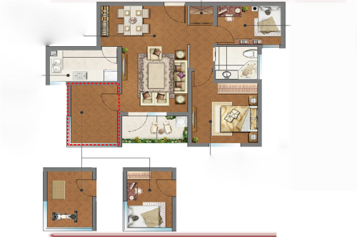朗诗未来家一期标准层A户型-3室2厅1卫1厨建筑面积78.00平米
