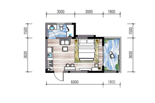 高新·骊山下的院子合院户型44.87平jpg-1室1厅1卫1厨建筑面积44.87平米